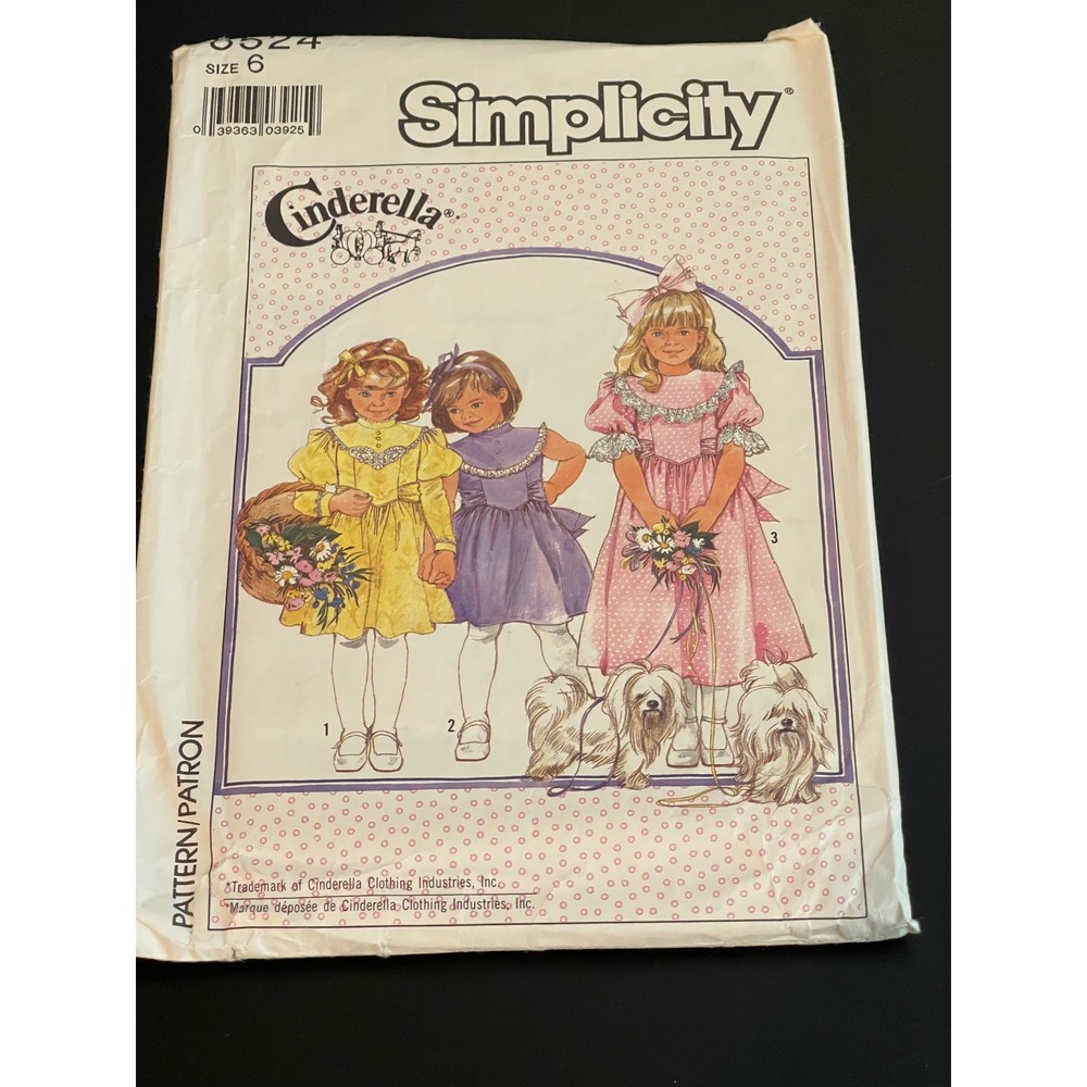 00604 - Simplicity Cinderella Dress Pattern 8524 Sz 6 Kids Girls Costume Fantasy
